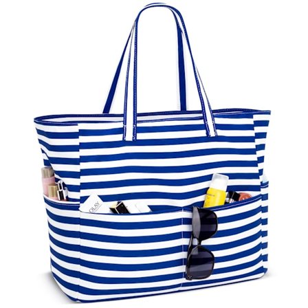 Strandtaske til kvinder, stor vandtæt tote med lynlåslommer - Sandtæt svømmetaske til pool, ferie & rejse essentia1s