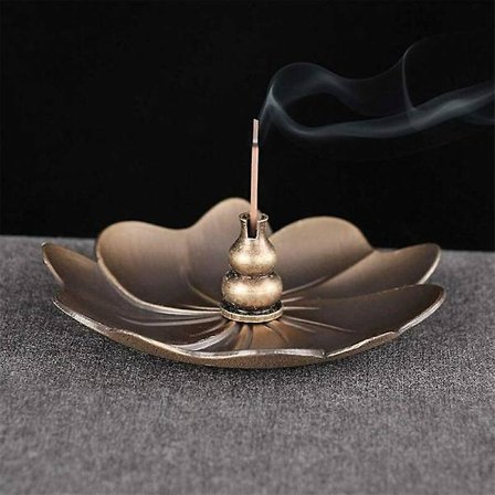 Alloy Lotus Røgelseholder, Vintage Pinde Røgelseholder med Askefanger, Buddha Røgelsebrænder, Dekoration til Hjem, Kontor, Yoga Klub - 12,7x90m