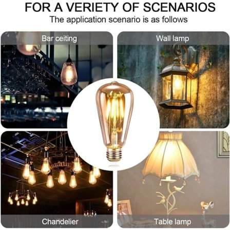 6 st E27 LED Vintage Glödlampor, ST64 Edison Retro, 4W Varmvit, Kompatibel med Philips