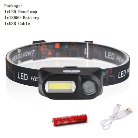 Lätt och smidig pannlampa (COB/XPE LED) USB-laddning