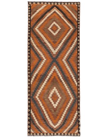 Kilim Vintage Rug Hand Woven 145X366 Runner Brown/Black Persia/Iran