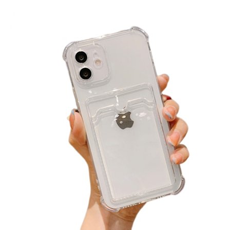 JUSTUP Gjennomsiktig lommebok iPhone-deksel Gjennomsiktig kortspordeksel Slim Fit Beskyttende Myk TPU Støtsikker Lommebokdeksel for iPhone 13 Mini (