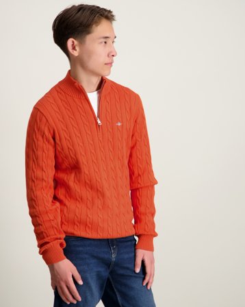 GANT COTTON CABLE HALF ZIP Orange Genser Gutt - Kids Brand Store