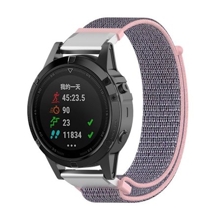 Nylon-ranneke Garmin Fenix 5/5 Plus vaaleanpunainen