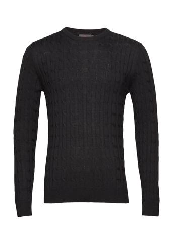 Merino Cable Ck Stickad Tröja M. Rund Krage Svart Morris