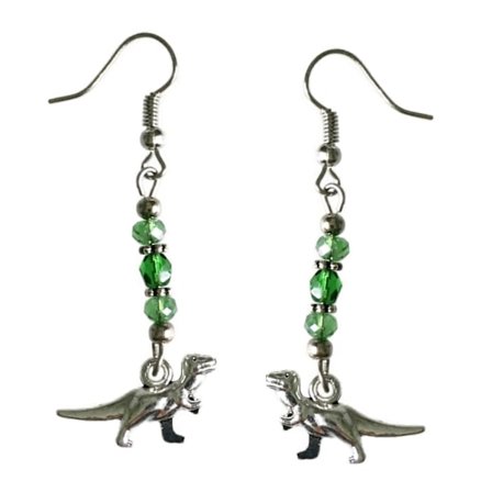 Earrings -Dinosaur - T-Rex - Bead - Green