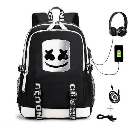 Dj Marshmello Ryggsekk Lysende USB Oppladbar Ryggsekk Student Skoleveske Z