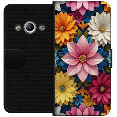 Kompatibelt Lommeboketui til Samsung Galaxy Xcover 3 Fargerikt blomstermønster med store laurbærblader i rosa, gult, blått og hvitt, dekorativ bota