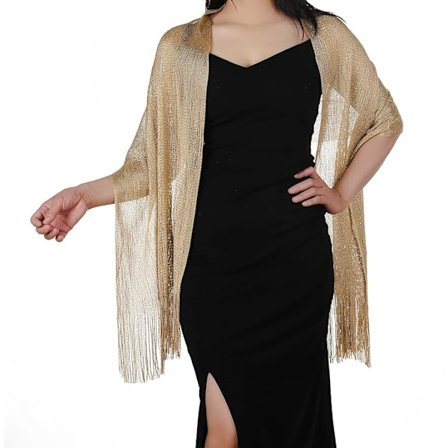 Glitterende metalliske sjal og skjerf for kvinner med skjerfklips, metallisk skjerf for brude bryllup/fest/formelle kjoler