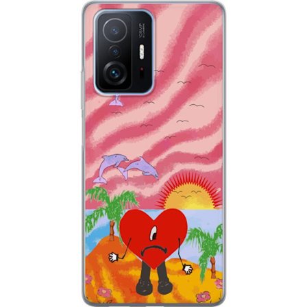 Kompatibelt Mobildeksel til Xiaomi 11T Pro Bad Bunny i en fargerik quiltet jakke med hjertemønster og solbriller i moderne gatestil