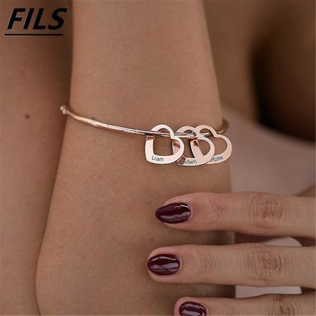 Fils Personliga Graverade Namn Hjärta Charm Armband Kvinnor