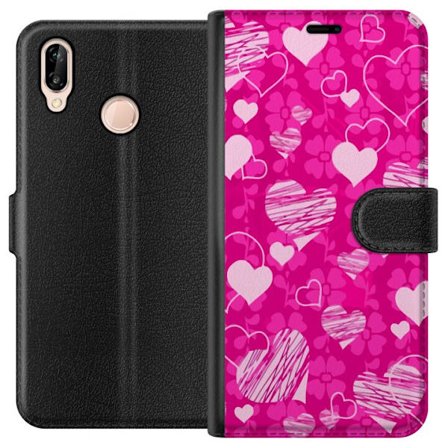 Kompatibel Tegnebogsetui til Huawei Huawei P20 lite PopHjerteMønster