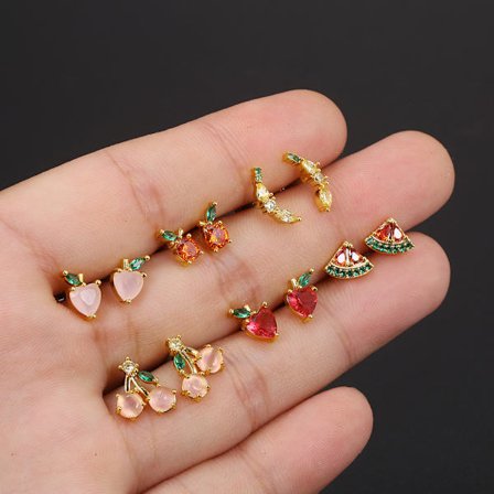 Frukt Stud Ørepynt 18K Gullbelagt Ananas Drue Kirsebær Ørepynt