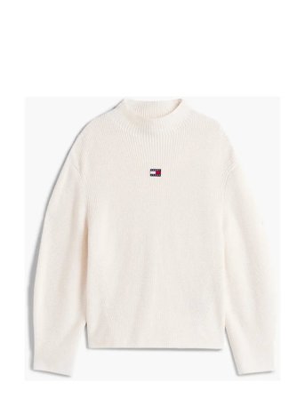 Tjw Mockneck Badge Sweater White Tommy Jeans