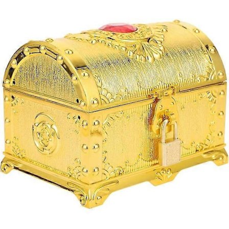 Gyllen Antikk Piratskattkiste med Lås og Nøkkel Plast Skattkiste Lekekiste Priser Vintage Organizer for Barn Pirater