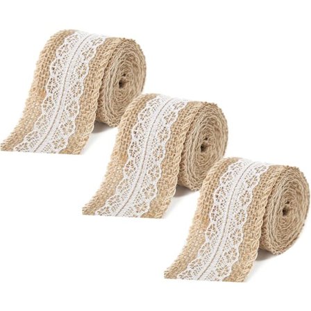 Naturlig vit jutevävspets, 3 rullar jutevävspetsband, rullar jutespetsband