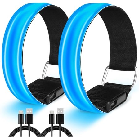 LED Armbånd Oppladbart, godt synlige blinkende reflekterende løpelys for løpere, 2-pakning lysende armbånd LED-løping
