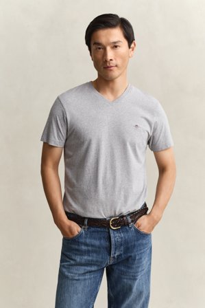 GANT Herren Slim Fit T-Shirt mit V-Ausschnitt (XXXL) Grau