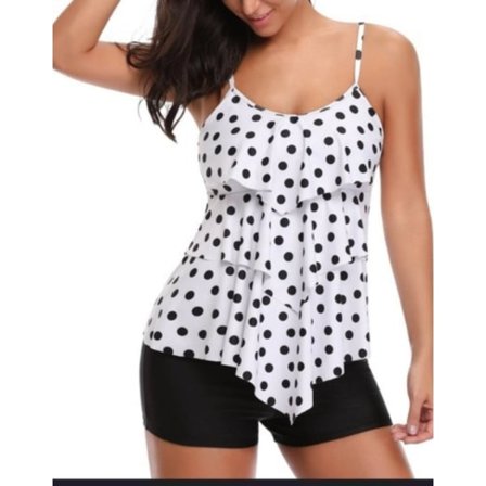 Naisten Tankini Uimapuvut Kaksi Osainen Vatsan Peittävä Uimapuvut Rypytetty Uimapaita Poikien Shortsit Uimapuvut (musta piste valkoisella) S