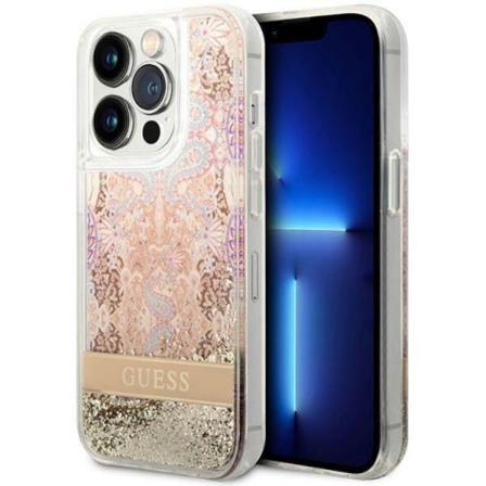 GUESS iPhone 14 Pro Max Kuori Paisley Liquid Glitter - Kulta