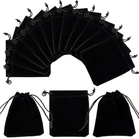 50-pak sammetsmykkeposer 3,9x4,7 tommer sorte sammetsmykkeposer med snorelukning til opbevaring af smykker, armbånd og ure