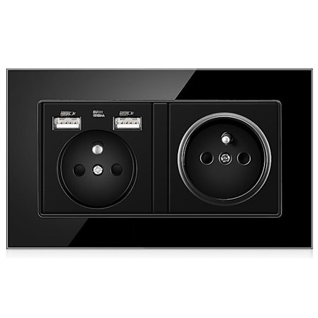 Eu Krystal Glas Panel Stikkontakt 16a Fransk 2 Gangs Vægstikkontakt Med