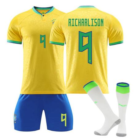 Qatar 2022 VM Brasil Hjem Richarlison #9 Trikot Samba Fotball T-skjorter for menn Trikotsett Barn Ungdom Kids 28(150-160cm)