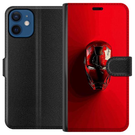 Kompatibelt Plånboksfodral till Apple iPhone 12 mini Marvel Iron Man mask poster Avengers Tony Stark röd hjälm superhero retro comic fanart design