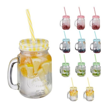 Färgglada dricksglas med lock - 12 st