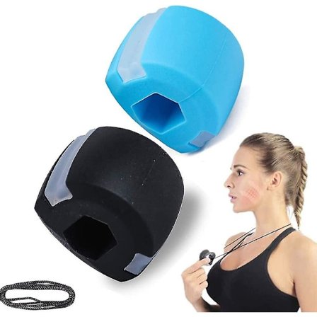 Kjeveøvelse tyggegummi, kjevelinje treningsball for trening av ansiktsmuskler, nakkeskulptureringsutstyr ansikts skjønnhetsverktøy (svart blå)