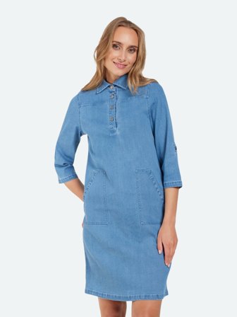 SIGNATURE - Denim Kjole - Vasket Blå - 3/4 Ærmet