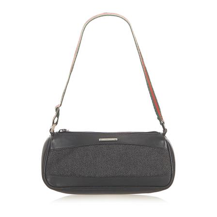 Gucci Vintage, Pre-owned Web Denim Baguette Zwart, Dames, Maat:ONE Size,nylon