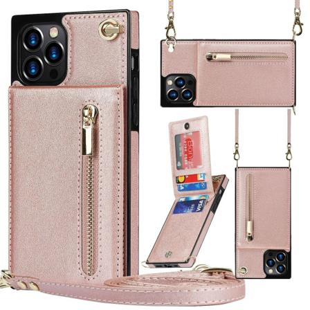 Mobilskal Fodral Plånboksfodral Korthållare För Iphone 13 Pro Ma Rosa Guld