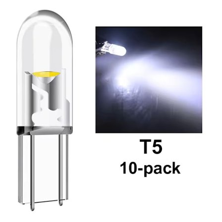 T5 vita 10 kpl COB Led W2x4.6d W2.1.x4.9d W1.2W W2.3W 12v. Valkoinen