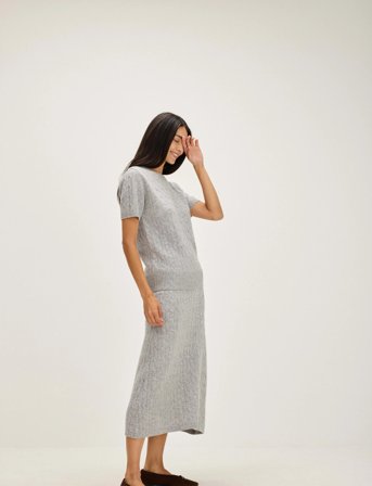 Davida Cashmere A-Line Cable Skirt - Grey - S