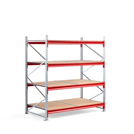 Widespan shelving TOUGH, basic unit, 2000x1900x1000 mm, 4 wooden shelves
