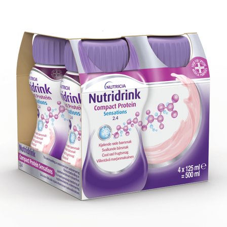 Nutridrink Compact Protein Sensations Næringsdrikk, Kjølende røde bær, 4x125 ml