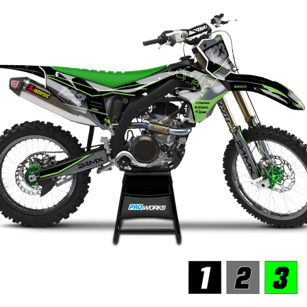 Juego de Adhesivos Completo 24MX + Adhesivos Portanúmeros - Kawasaki KX 250 1980-2026