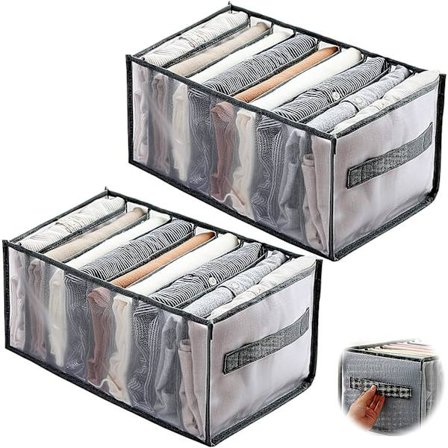 2 stk sammenleggbar kleskuff-arrangør med håndtak, vaskbar skuffarrangør skap garderobe skuffeskiller med rom, fo