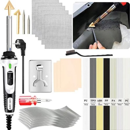 Plastsvejsekit 100W, 2 i 1 plastsvejser og svejsepistol, 3-trins temperaturkontrolpistol til kajakreparationsstation