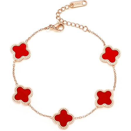 Rød firkløver armbånd, held og lykke firkløver fem blomster armbånd gave