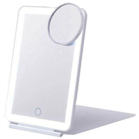 Fällbar bärbar spegel med 10X HD-spegel ultratunn dimbar trefärgad smink spegel vit resespegel