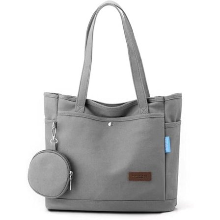 Stor damehåndveske, dameveske, handleveske med myntpung, skulderveske med glidelås, tote bag i lerret med gris