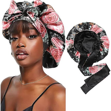 Satin Bonnet Silke Sovehette Hårhuer For Svarte Kvinner Stretchy Tie Band Hår