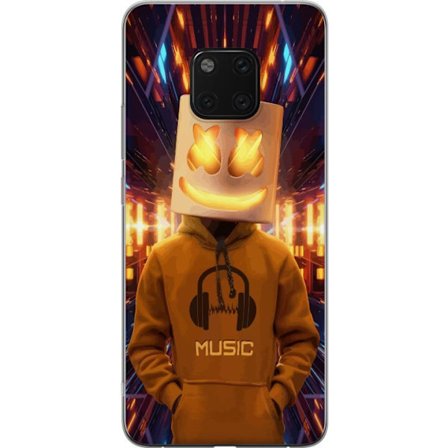 Kompatibelt Mobildeksel til Huawei Huawei Mate 20 Pro DJ-figur med lysende hjelm og hette i futuristisk musikkmiljø med neonlys.