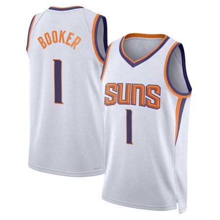 Mordely Men's Phoenix Suns #1 Devin Booker 2022-23 White 75th Anniversary Association Edition sydd tröja för vuxna