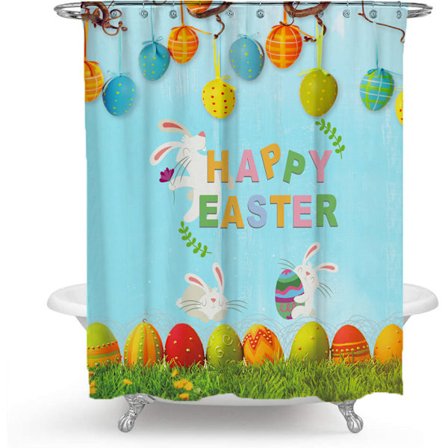 Blå kanin duschdraperi, med 12 plastkrokar