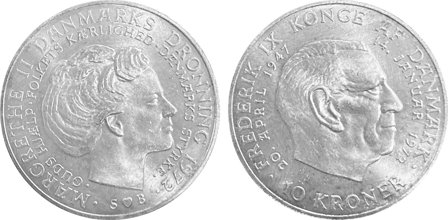Danmark 1972 - Tronskiftemønt - 10 kr. sølvmønt