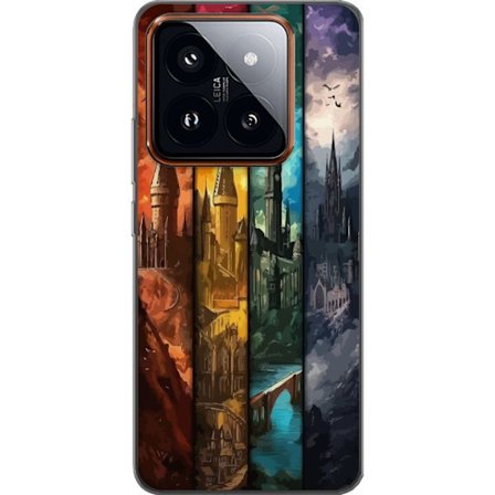 Kompatibel Mobilcover til Xiaomi Xiaomi 14 Pro Fire magiske slotte i forskellige elementfarver, episk fantasykunst med ild vand luft og mørke i detal