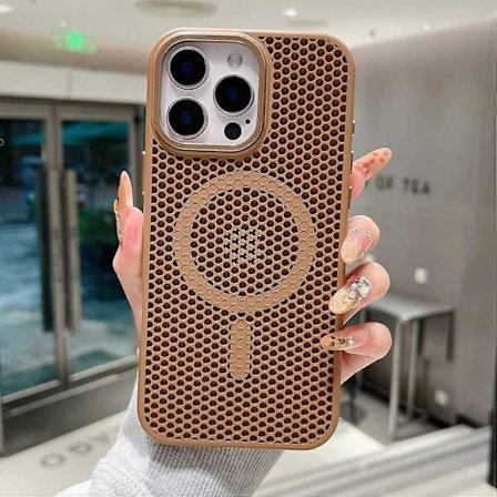 Magnetiskt skal för iPhone 16 Pro, elektropläterad mesh, värmeavledande TPU+PC-telefonbaksida (Ökenguld)